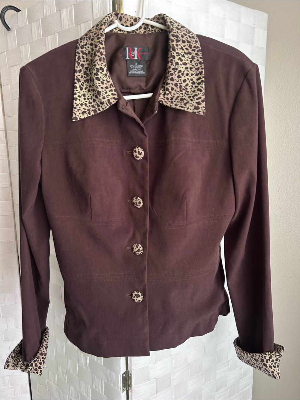 Vintage R&K Originals Brown Jacket w/ Leopard Trim - Stylish Blazer/Jacket Size